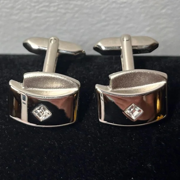 Vintage Silver Cufflinks with Crystal Detail - Picture 2 of 3